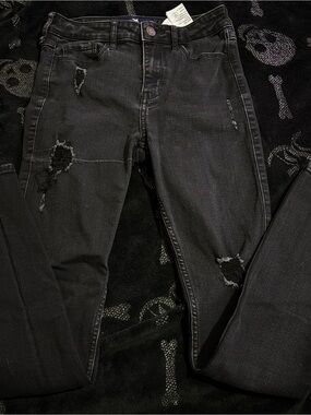 juniors Black Distressed Slim Jeans